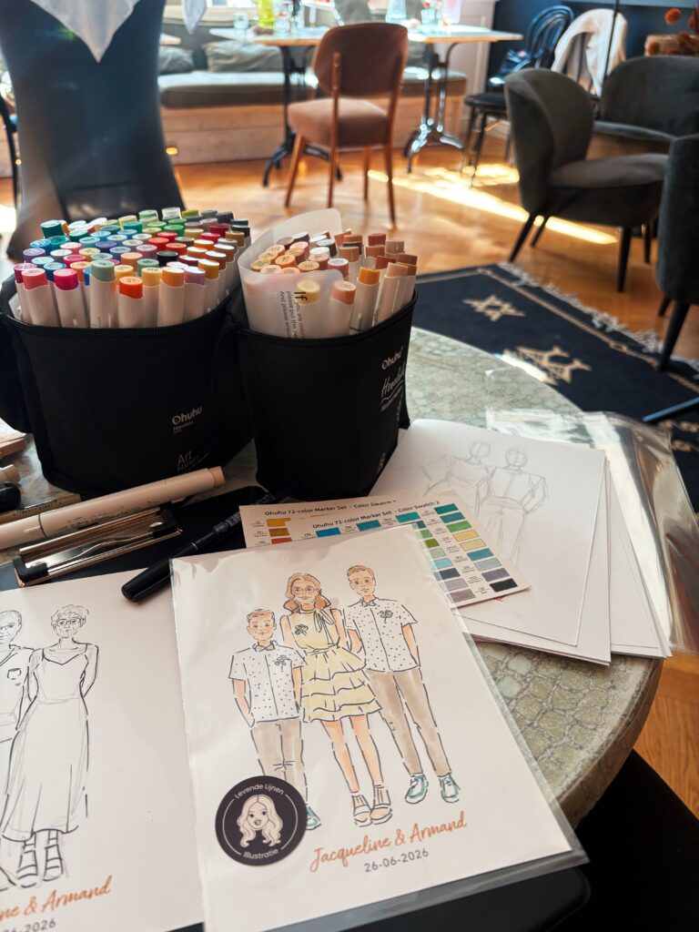 Live illustrator bruiloft bedankje